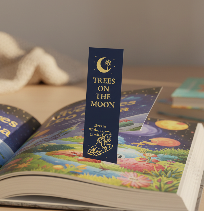 Trees on the Moon Bookmark with Raised Gold Foil